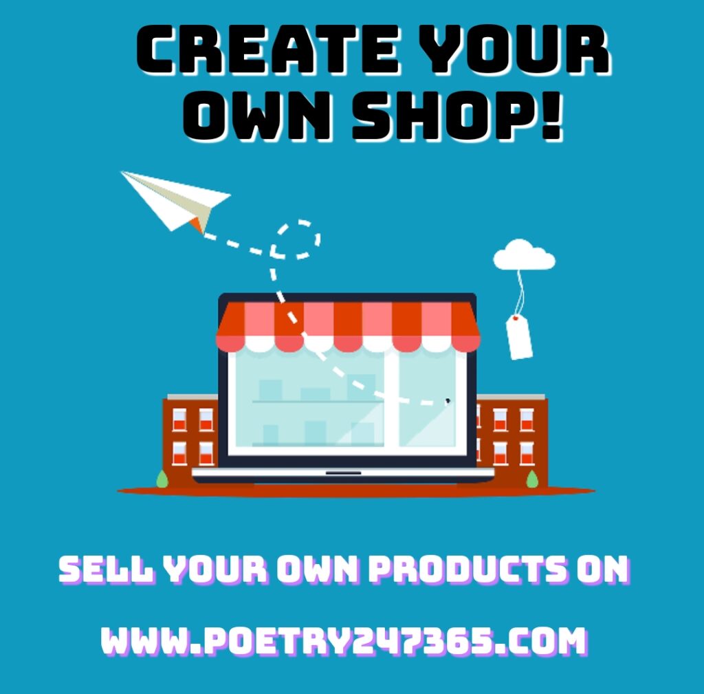 Online shop advertisement with laptop, awning, paper airplane, and price tag cloud.